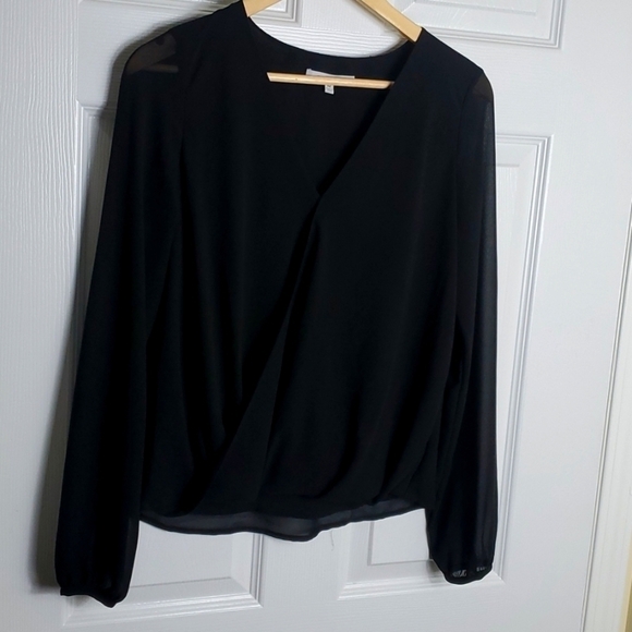 Naked Zebra Wrap Front Long Sleeve Black Blouse Size Medium - Picture 1 of 12